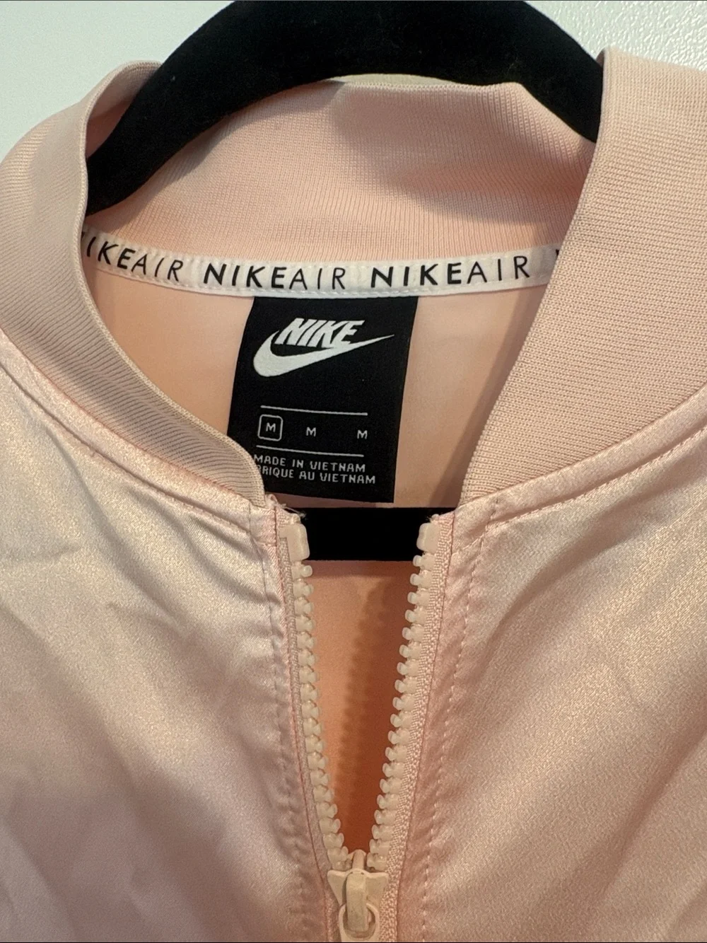 Nike Air Satin Cropped Bomber Jacket — Blush Pink
